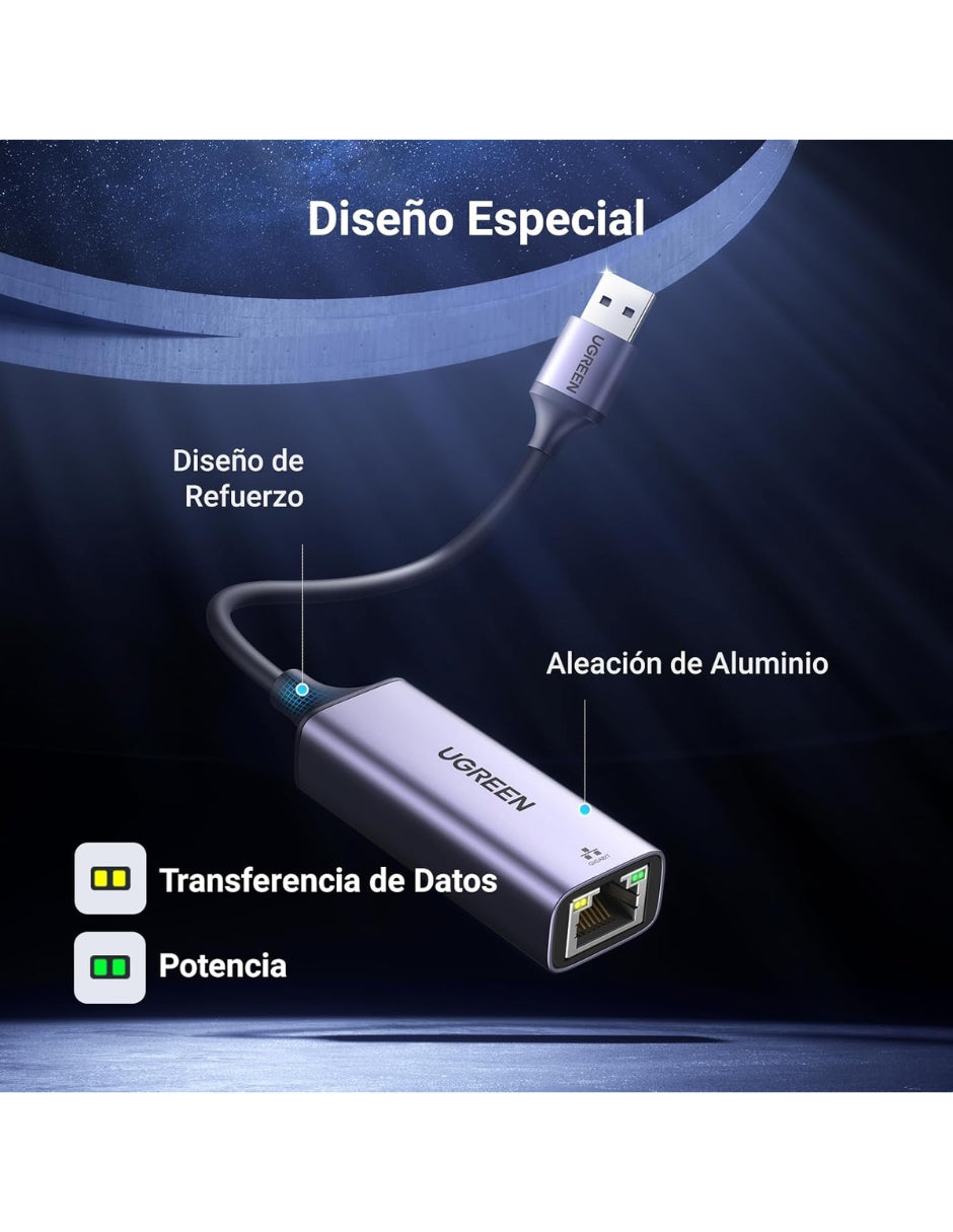 Adaptador UGREEN USB 3.0 a Ethernet Gigabit 1000Mbps - Carcasa de Aluminio Premium