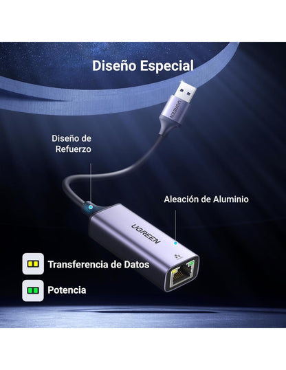 Adaptador UGREEN USB 3.0 a Ethernet Gigabit 1000Mbps - Carcasa de Aluminio Premium