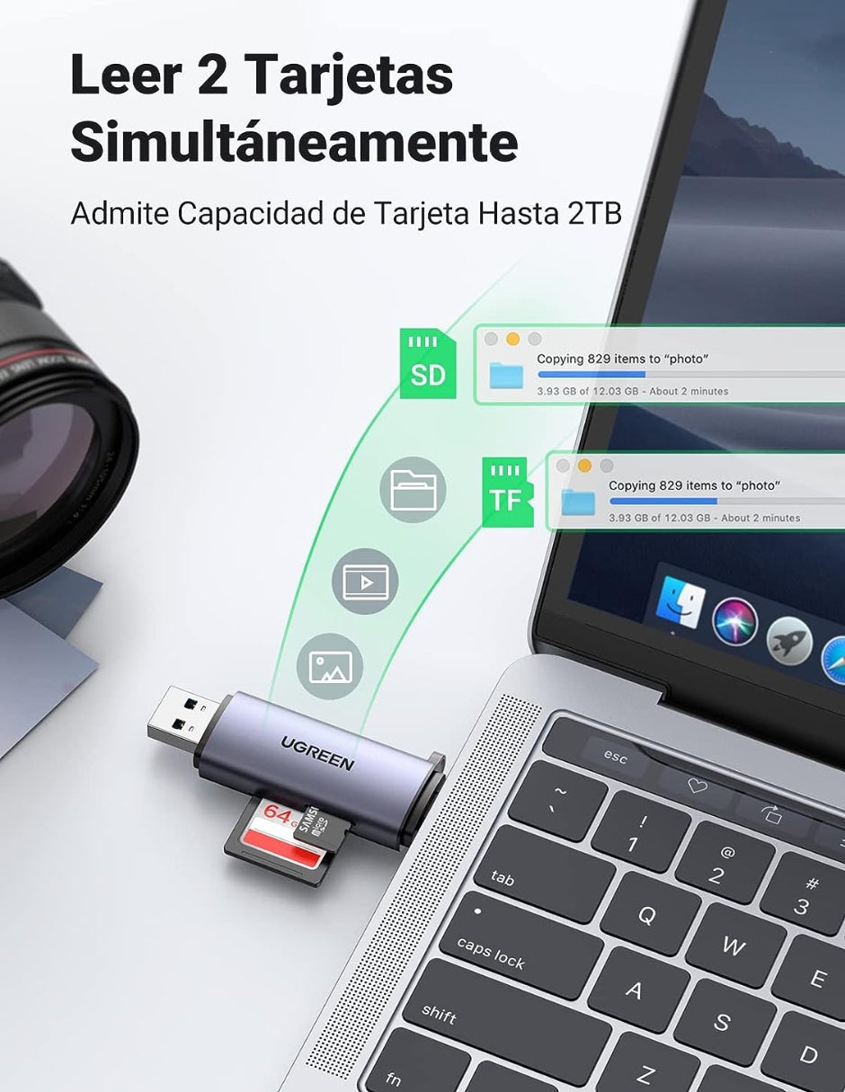 Lector de Tarjeta Ugreen USB C a USB-A OTG 5Gbps Gris