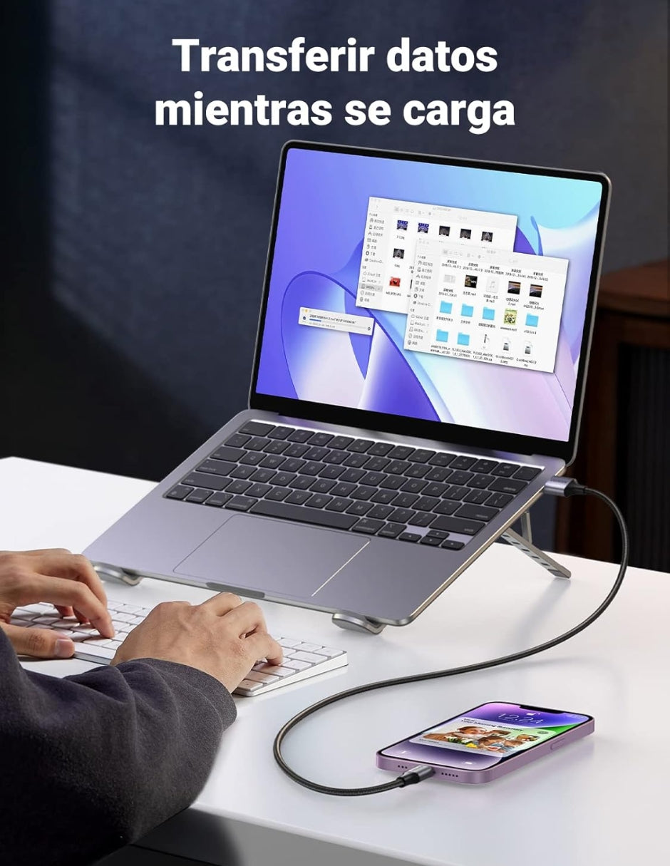 Cable USB-A a Lightning Ugreen Reforzado 1m MFI Negro