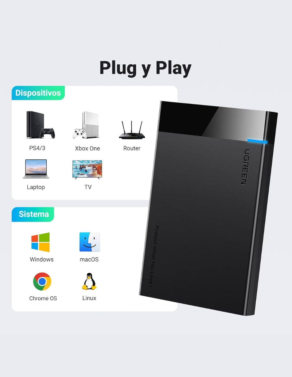 Carcasa para Disco Duro Ugreen USB 3.0 con UASP 2.5'' Negro