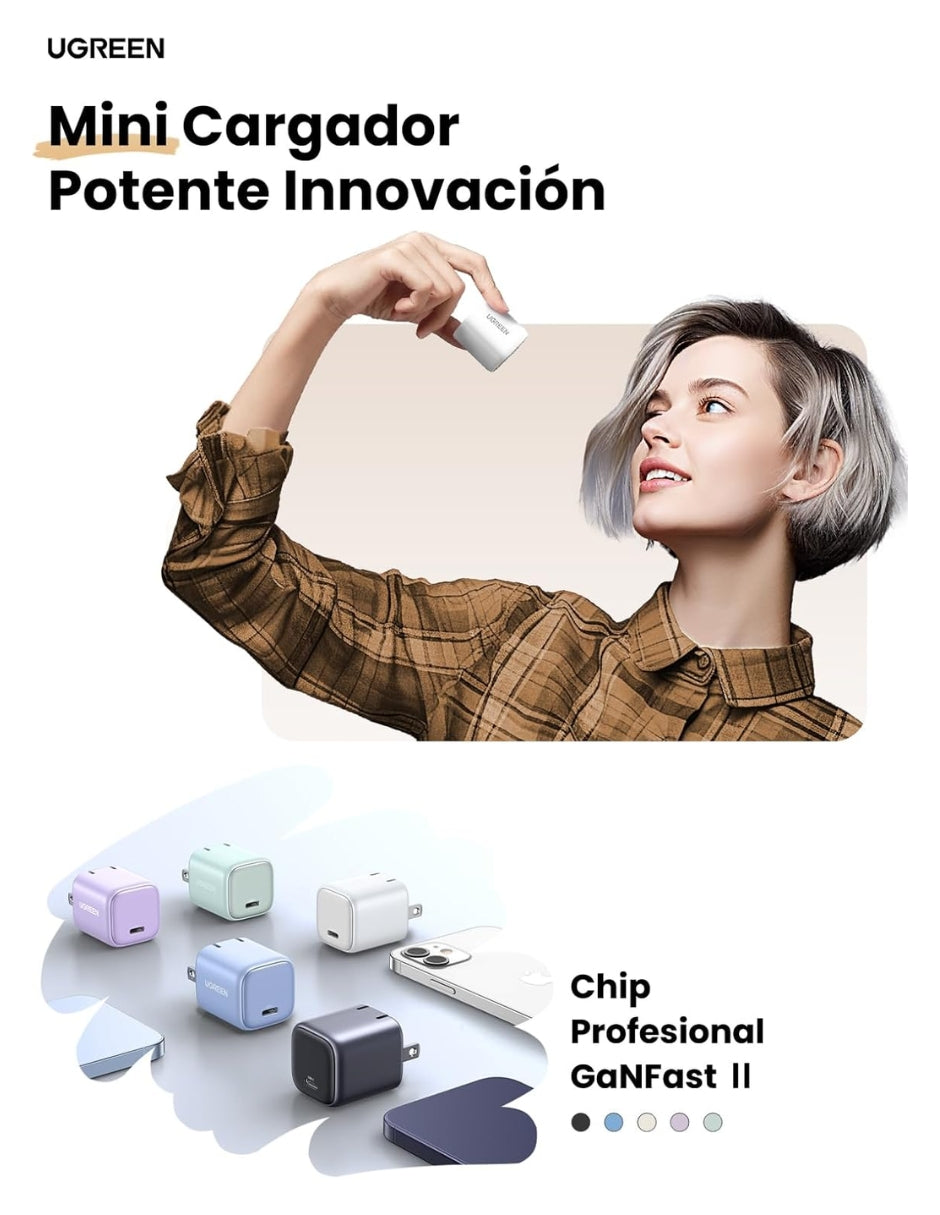 Cargador UGREEN 30W USB C Nexode plegable GaN