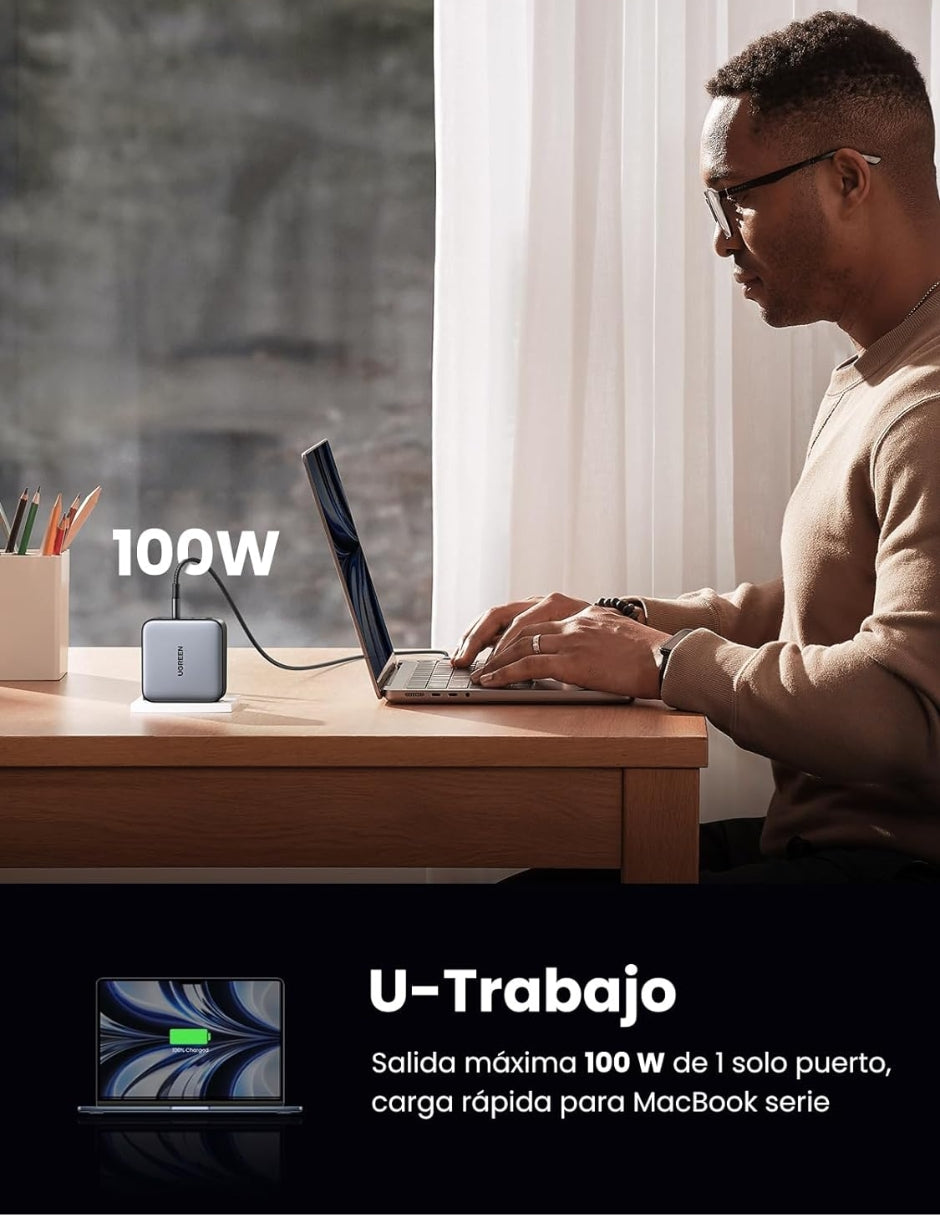 Cargador 4 Puertos Ugreen GaN 100W Carga Rápida