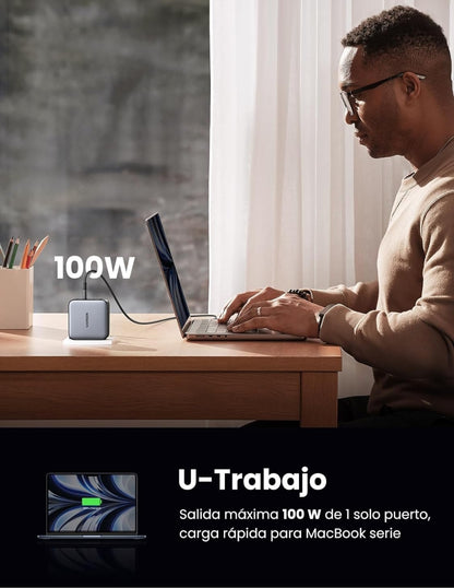 Cargador 4 Puertos Ugreen GaN 100W Carga Rápida