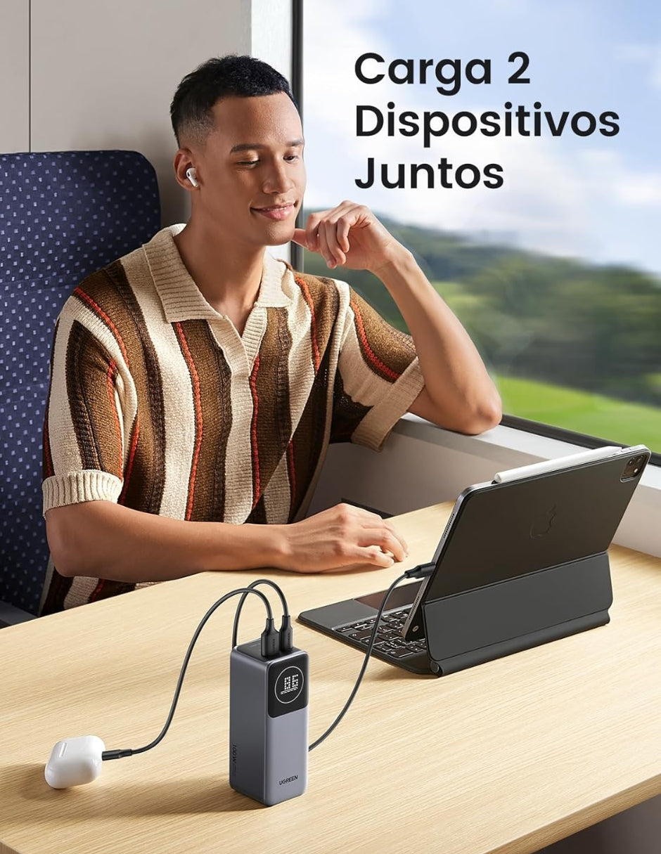 Power Bank Nexode Ugreen 12,000mAh 100W y Pantalla digital Gris
