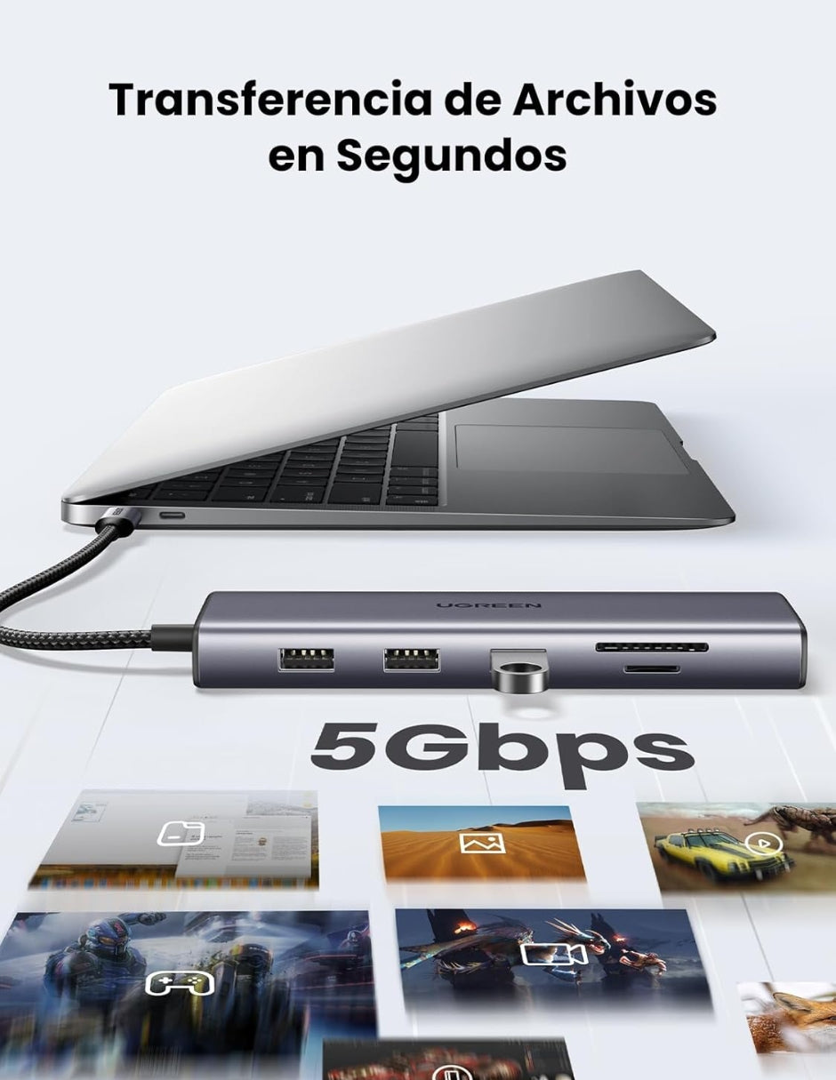 HUB 10 en 1 UGREEN 3 USB-A, 1 USB-C, 1 HDMI 4K/60hz, SD/TFT, Ethernet, VGA y Jack 3.5