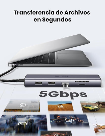 HUB 10 en 1 UGREEN 3 USB-A, 1 USB-C, 1 HDMI 4K/60hz, SD/TFT, Ethernet, VGA y Jack 3.5