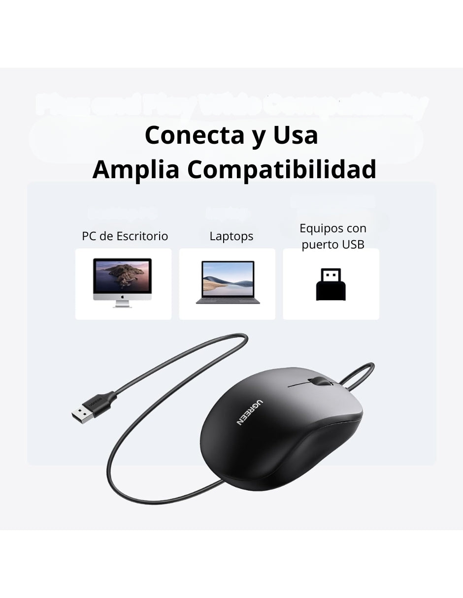 Mouse Alambrico Optico Ugreen 90789 Usb 1200 Dpi Silencioso