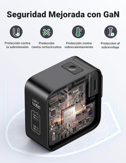 Cargador de viaje Ugreen Nexode 3 Puertos 65W UK/USA/EU