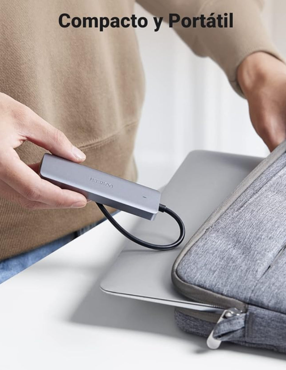 HUB 4 en 1 Ugreen Tipo C a USB 3.0 5Gbps Gris