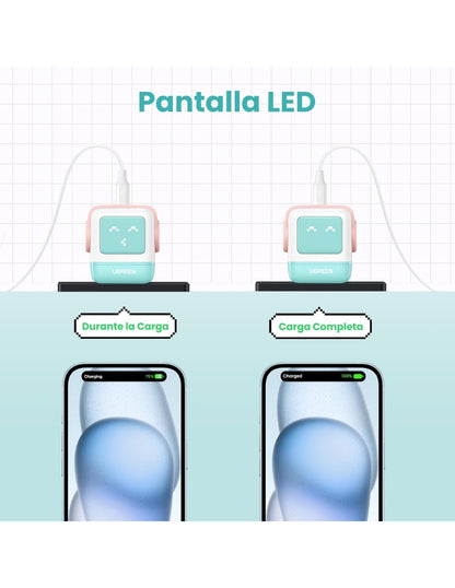 Cargador Ugreen 65W RobotGaN 2 Puertos USB C y 1 A Carga Rápida