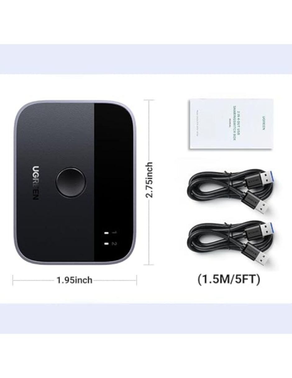 Conmutador UGREEN USB 3.0 (2 a 2 Dispositivos) Switch KVM USB de 5Gbps Incluye Cables USB A-A