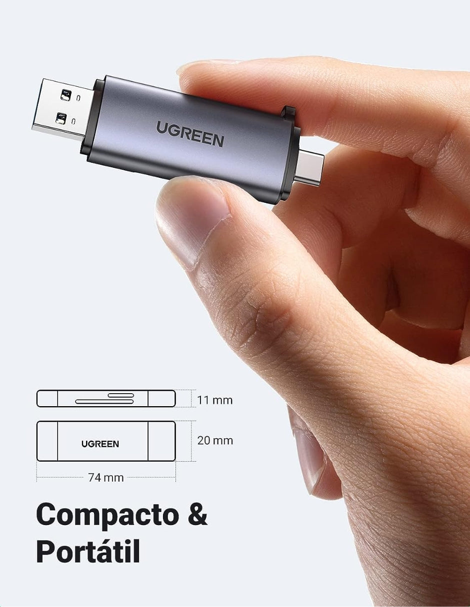 Lector de Tarjeta Ugreen USB C a USB-A OTG 5Gbps Gris