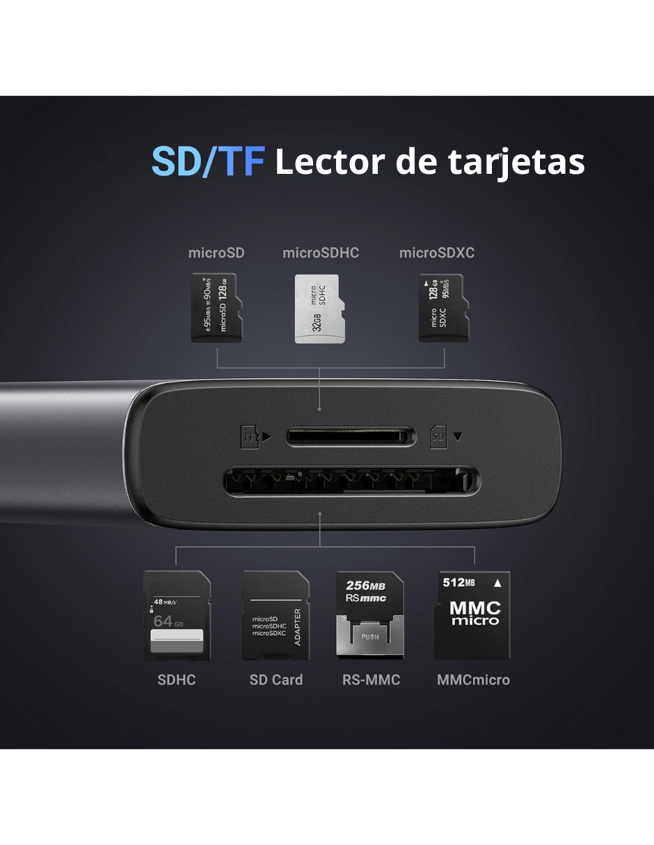 HUB USB-C 7 en 1 CM498 UGREEN 2 USB-A, 2 USB-C, 1 HDMI 4K/60hz y SD/TFT