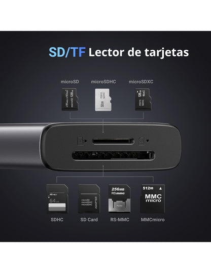 HUB USB-C 7 en 1 CM498 UGREEN 2 USB-A, 2 USB-C, 1 HDMI 4K/60hz y SD/TFT