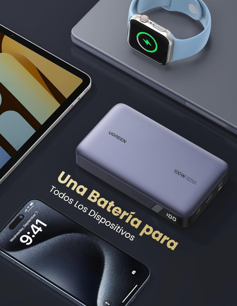Power Bank Ugreen 20,000 mAh de 100W con pantalla digital