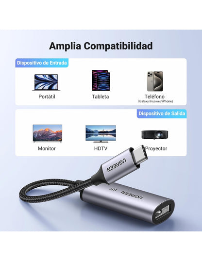 Adaptador UGREEN USB-C a DisplayPort 1.4 - 8K Ultra HD @60Hz y 4K @240Hz
