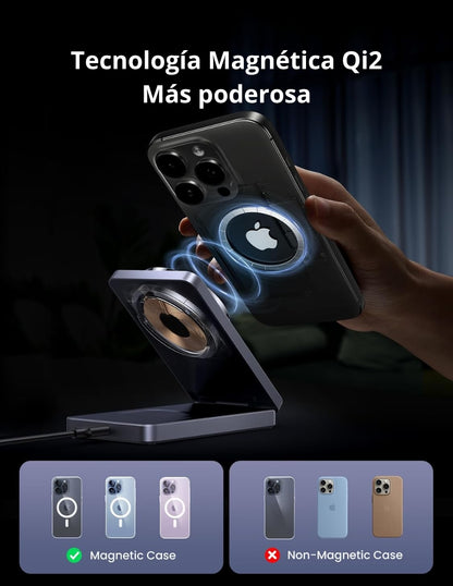 Cargador Magnético Qi2 Ugreen 2 en 1 15W Carga Rápida