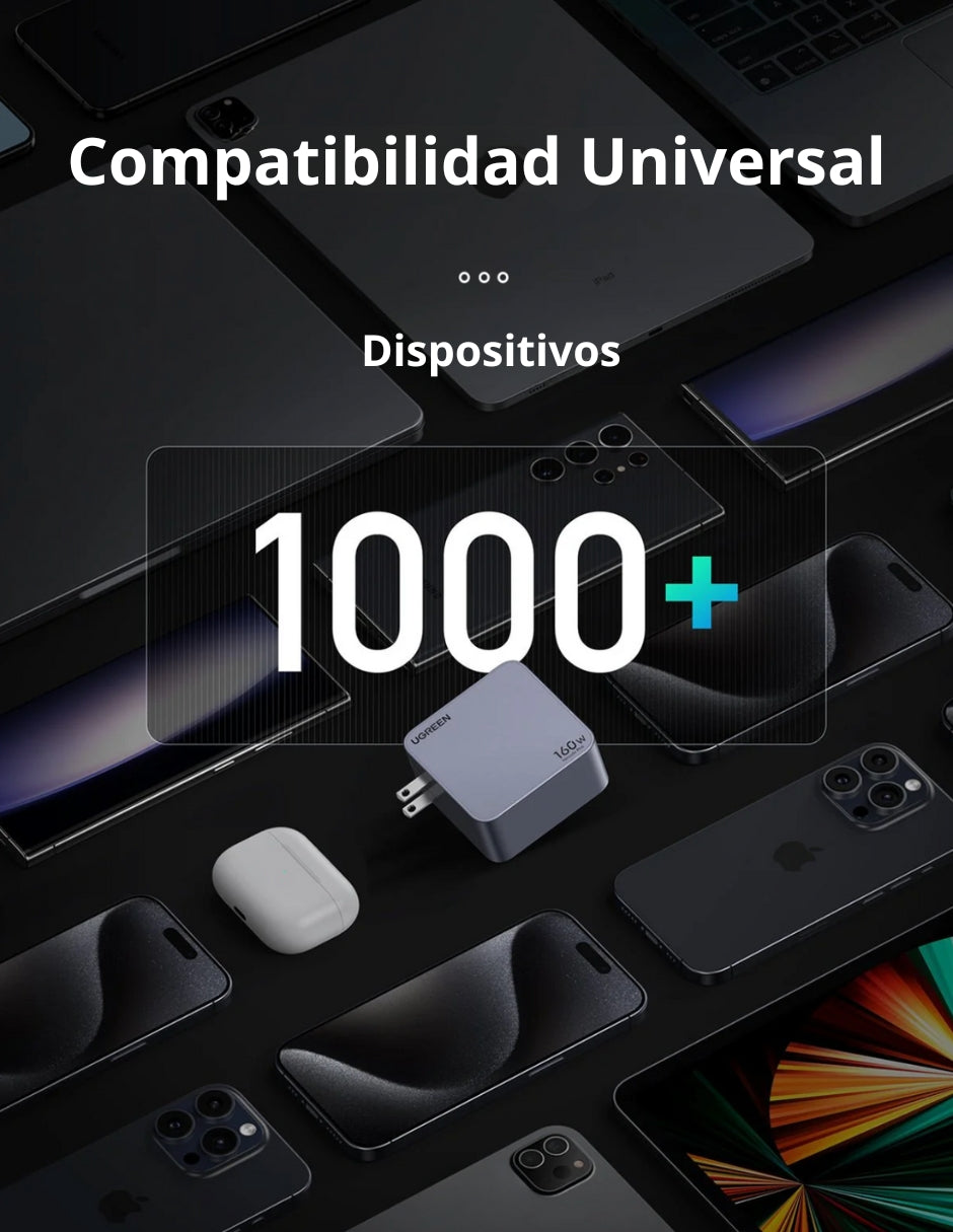 Cargador Ugreen Nexode Pro 3 Usb-C, 1 Usb-A 160W con Cable USB-C 1.5m