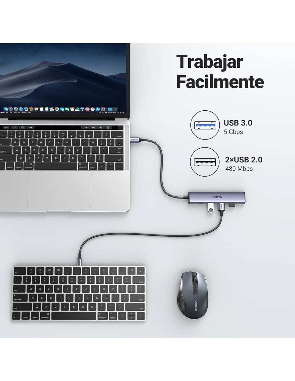 HUB USB-C 5 en 1 UGREEN 3 USB-A, 1 USB-C y HDMI 4K/30hz 5Gbps