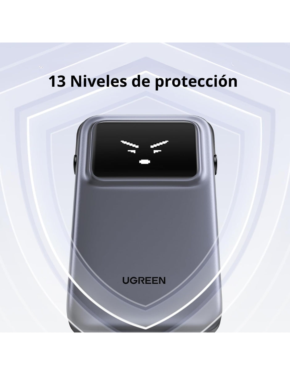 Power Bank Robot Ugreen 10,000mAh USB C 30W Pantalla TFT Gris