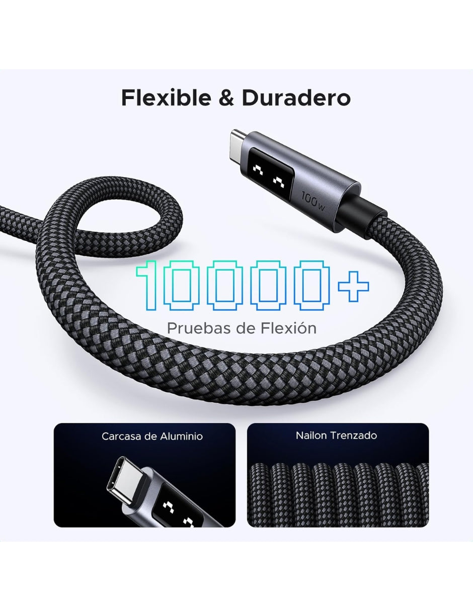 Cable Tipo C a Tipo C Ugreen Uno 100W 1m con pantalla Led