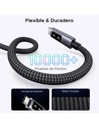 Cable Tipo C a Tipo C Ugreen Uno 100W 1m con pantalla Led