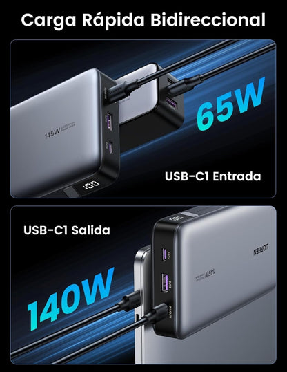 Power Bank Ugreen 25,000 mAh de 145W con pantalla digital