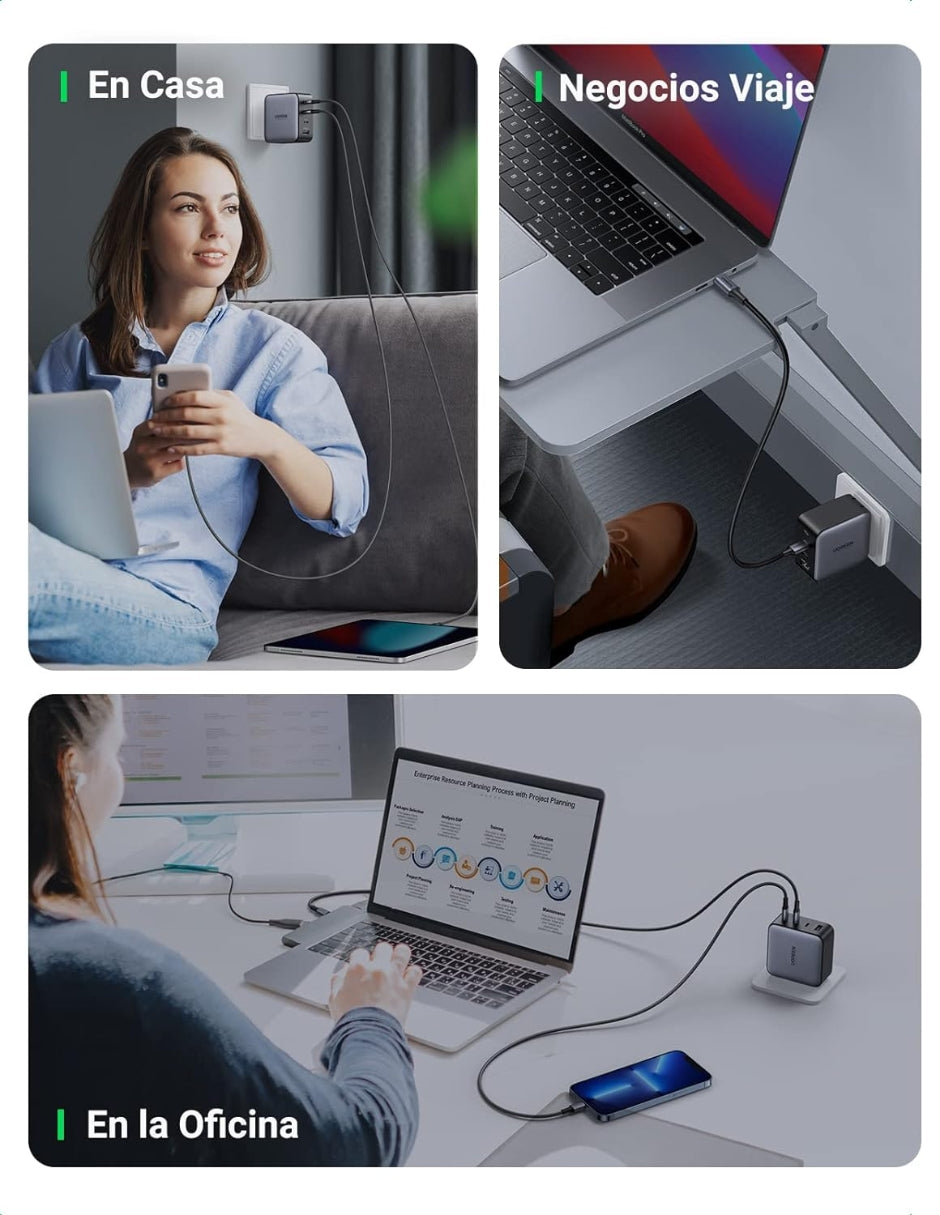 Cargador 4 Puertos Ugreen GaN 100W Carga Rápida