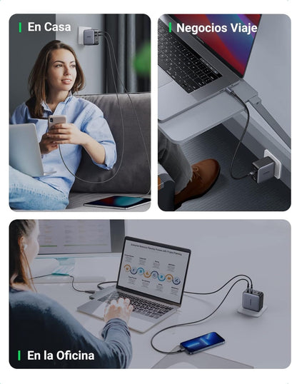 Cargador 4 Puertos Ugreen GaN 100W Carga Rápida