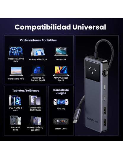 HUB 6 en 1 UGREEN UNO 3 USB-C, 2 USB-A, 1 HDMI 4K/60hz