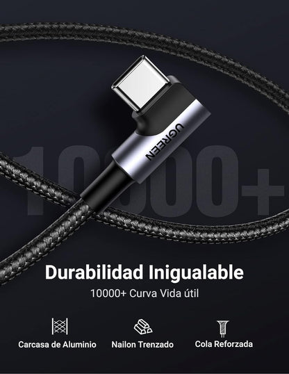 Cable Usb C 90 Grados 2m Ugreen 18W Carga Rápida Gris