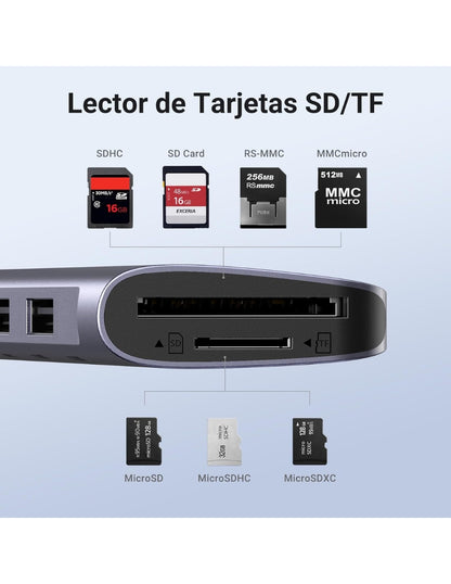 HUB USB-C 7 en 1 UGREEN 2 USB-A, 2 USB-C, 1 HDMI 4K/60hz y SD/TFT