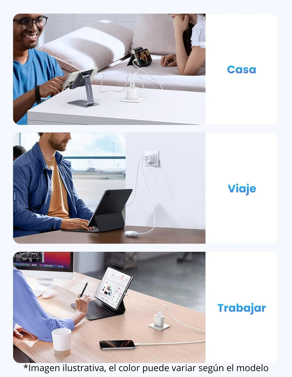 Cargador 2 en 1 Ugreen Paquete 2 pz. Carga Rápida 20W Negro