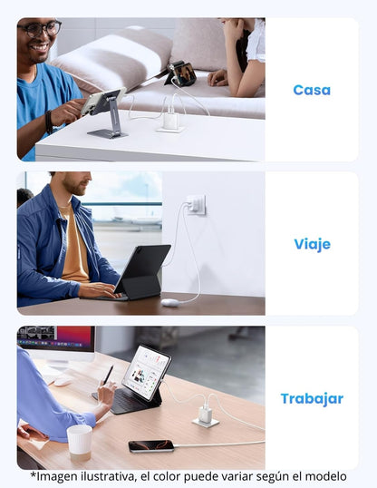 Cargador 2 en 1 Ugreen Paquete 2 pz. Carga Rápida 20W Negro