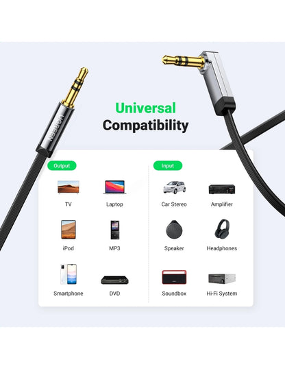 Cable Audio Ugreen Auxiliar Jack 3.5mm Macho Plano 2 Metros Ángulo 90°