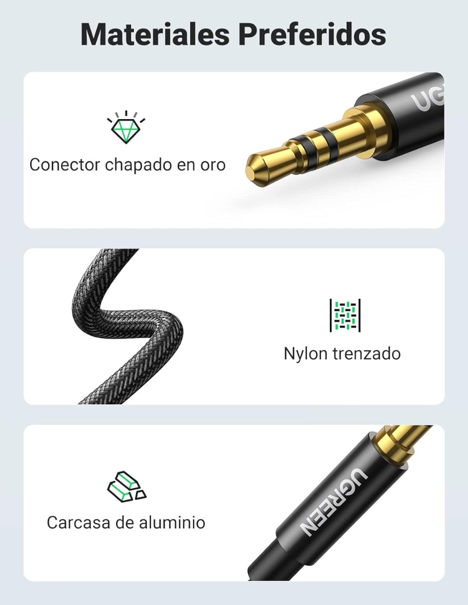 Cable Divisor Audio Ugreen Jack 3.5mm Macho A 2 Hembras Aux 20cm