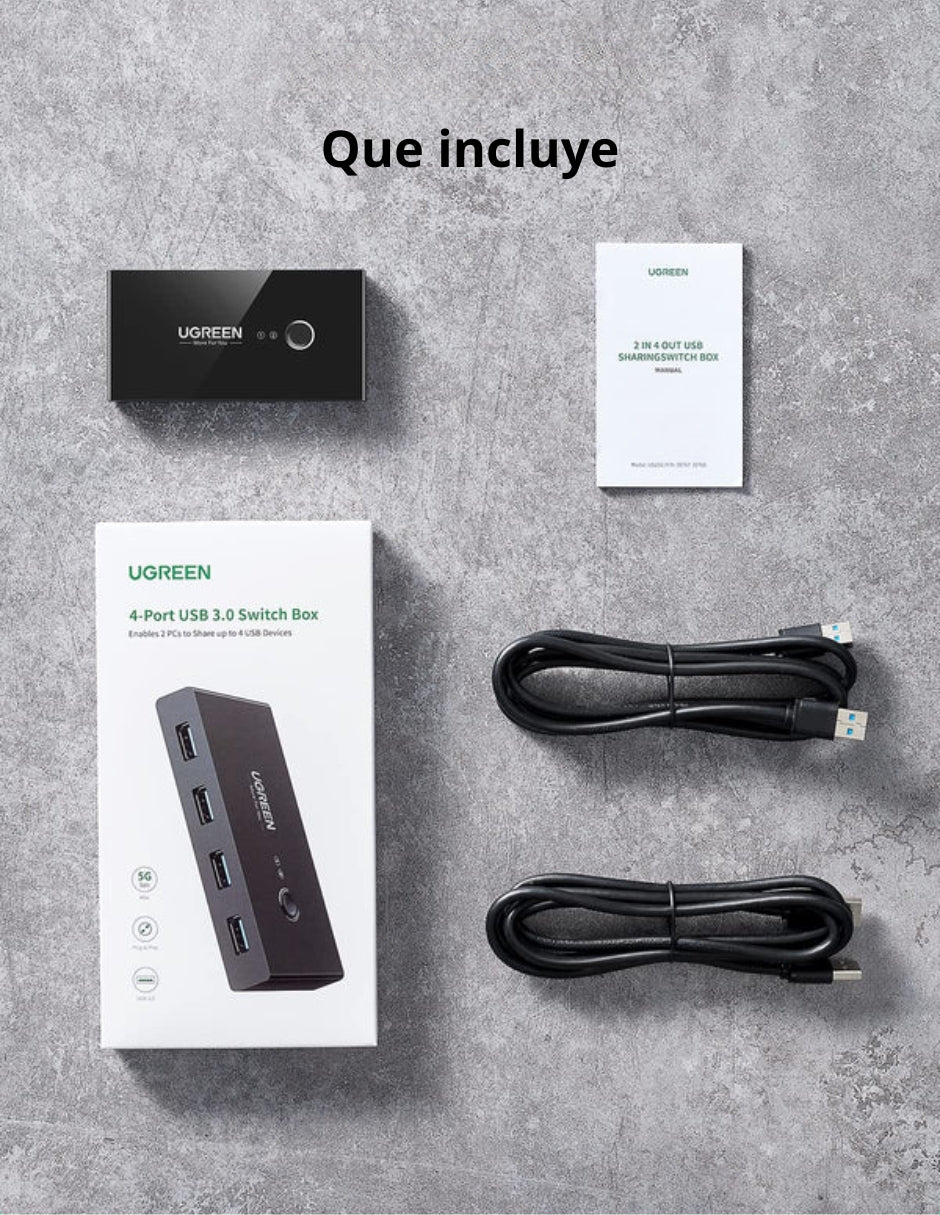 HUB adaptador 4 en 1 Ugreen con Switch selector 2 Salidas color negro