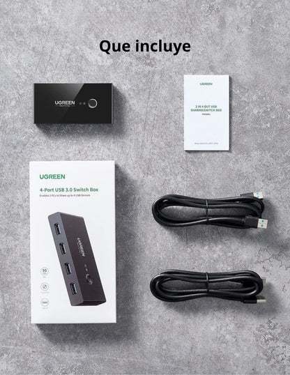 HUB adaptador 4 en 1 Ugreen con Switch selector 2 Salidas color negro