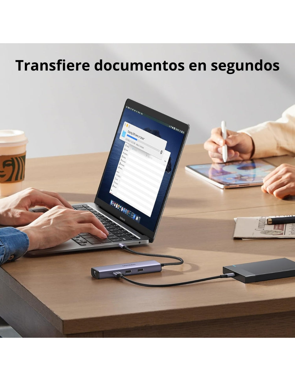 HUB USB-C 6 en 1 UGREEN 3 USB-A, 1 USB-C, HDMI 4K/30hz y Ethernet