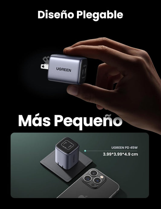 Cargador 45w Ugreen Carga Rápida Nexode Gan 2 Usb C Portátil