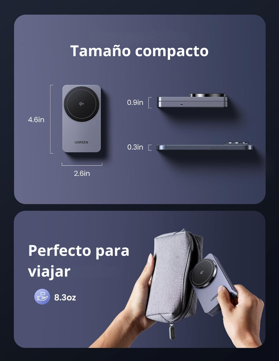 Cargador Magnético Qi2 Ugreen 2 en 1 15W Carga Rápida