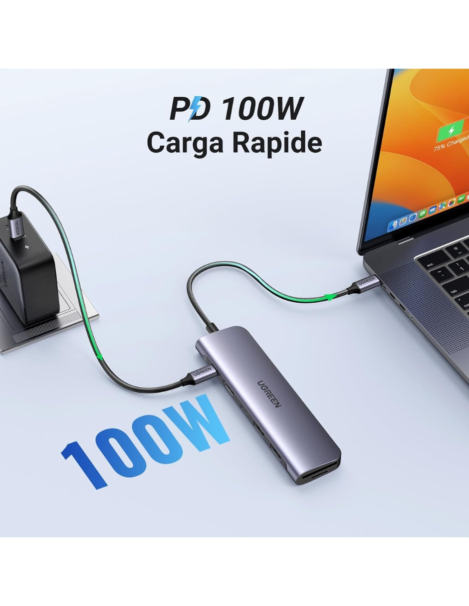 HUB USB-C 7 en 1 UGREEN 2 USB-A, 2 USB-C, 1 HDMI 4K/60hz y SD/TFT