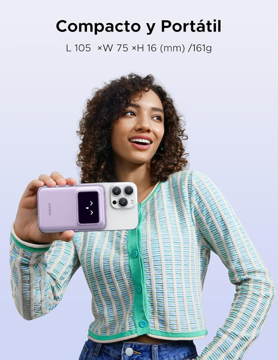 Power Bank Ugreen MagSafe Mini 5000mAh 20W con pantalla Morado