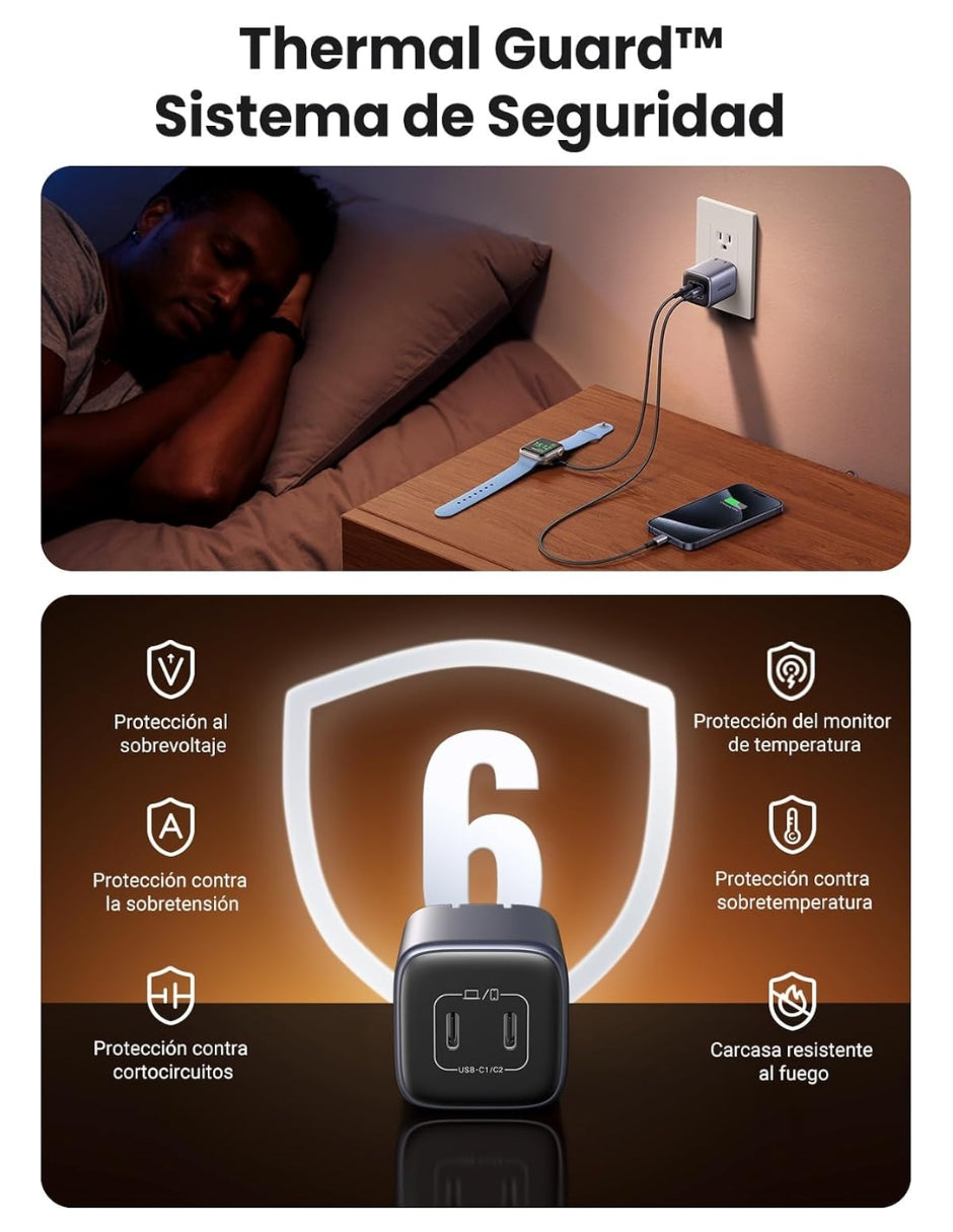 Cargador 45w Ugreen Carga Rápida Nexode Gan 2 Usb C Portátil