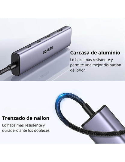 HUB USB-C 4 en 1 CM473 UGREEN 2 USB-A 3.0 y 2 USB-C 5Gbps