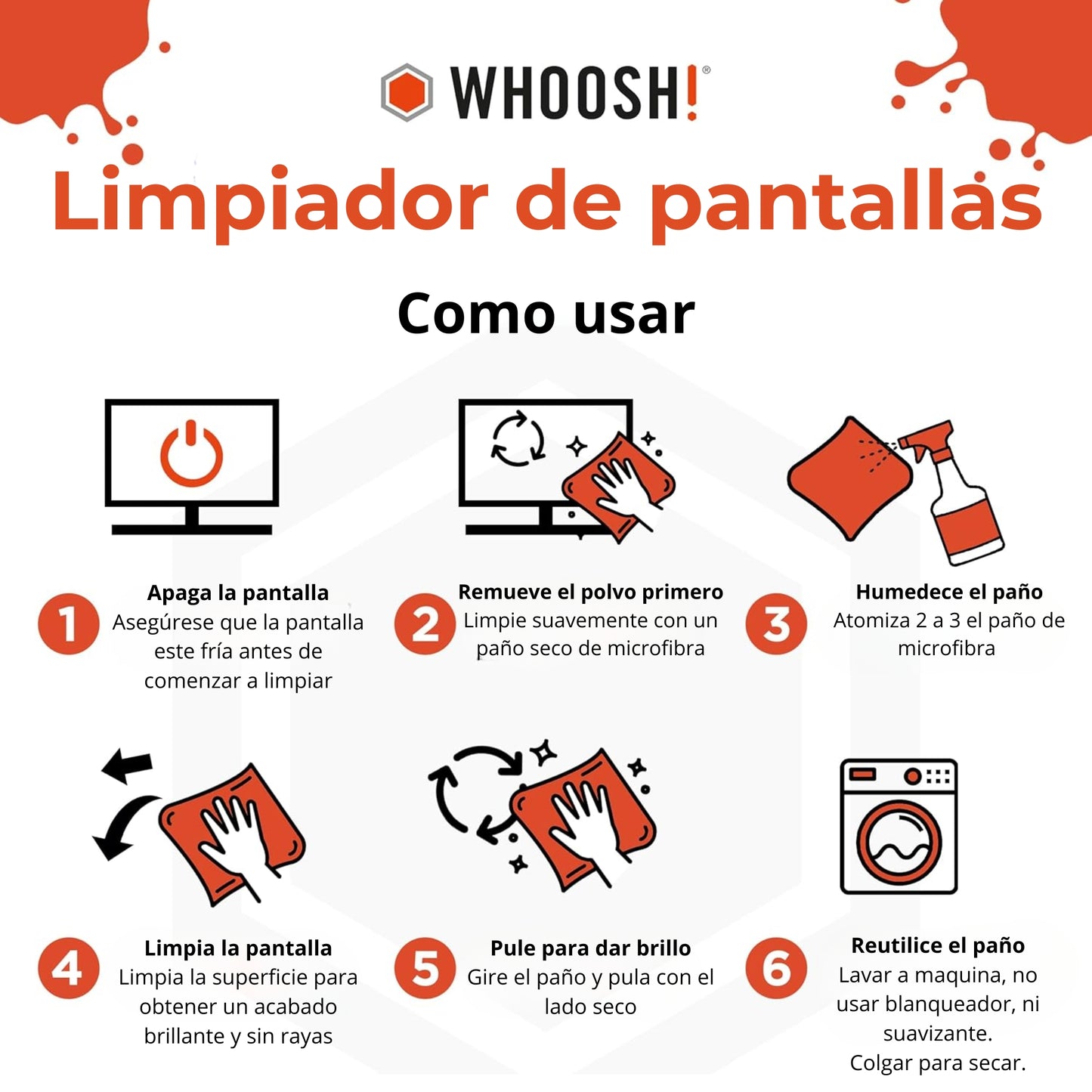 Limpiador de Pantallas Whoosh! 30 ml + 1 paño de micro fibra