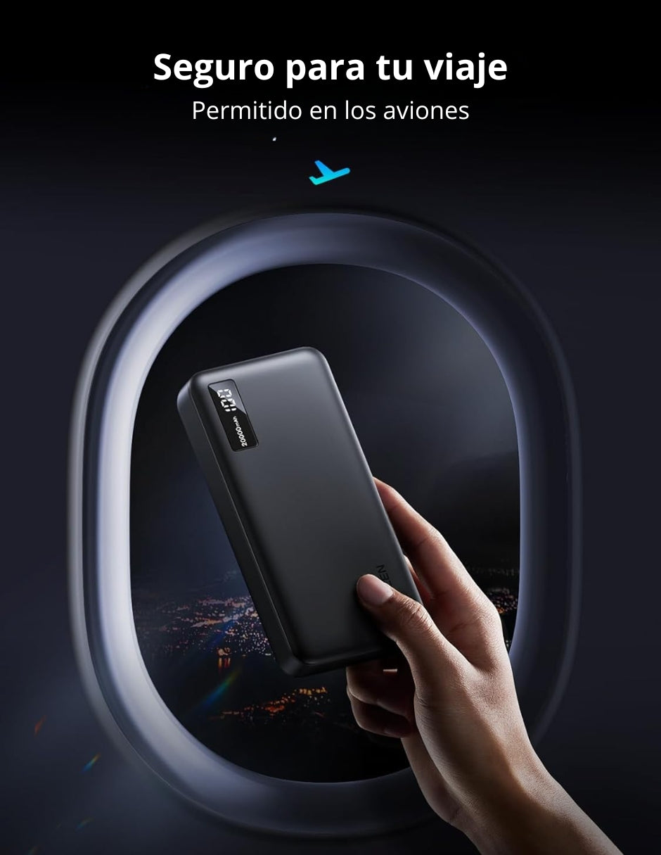 Power Bank Ugreen 20,000mAh USB-C 20W con Pantalla LED Negro