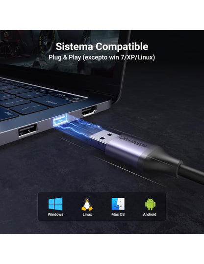 Adaptador UGREEN USB 3.0 a Ethernet Gigabit 1000Mbps - Carcasa de Aluminio Premium