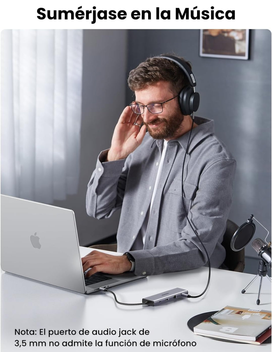HUB 10 en 1 UGREEN 3 USB-A, 1 USB-C, 1 HDMI 4K/60hz, SD/TFT, Ethernet, VGA y Jack 3.5